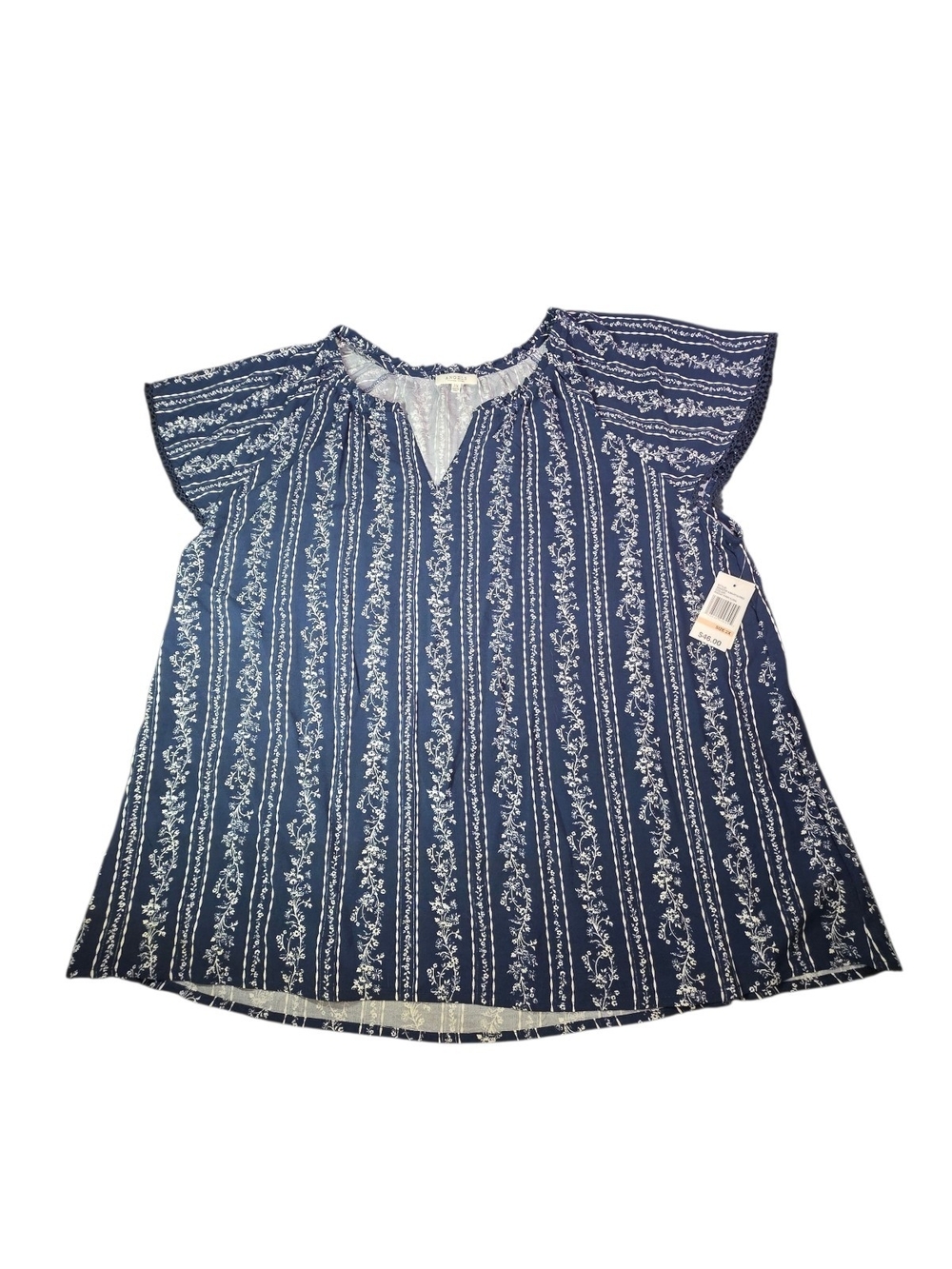 NWT Angels Forever Young Aileen Flutter Sleeve Blouse Navy Stripe Floral